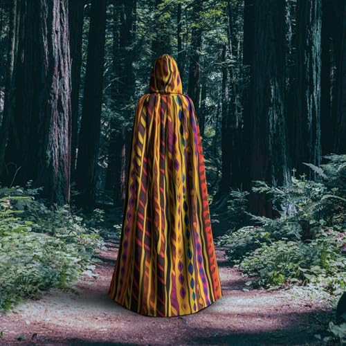 Mexican Folk Art Boho Print Adult Halloween Hooded Cloak, Hood & Bow Tie, For Cosplay/Trick-Or-Treat