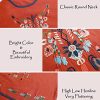 Women's Cotton Linen Tops Embroidered Short Sleeve Peasant Boho Mexican Tunic Top Festival Casual Loose T Shirt