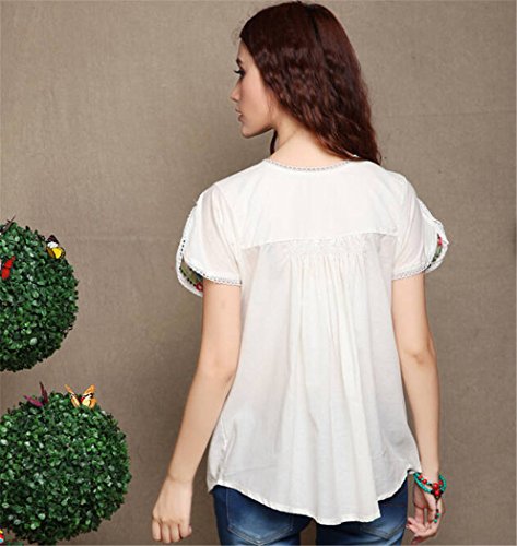 Women's Peasant Tops Mexican Blouse Flowers Embroidered Boho T Shirt