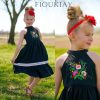 Girls Mexican Floral Embroidered Dress Halter Neck Sleeveless Ruffle Party Long Maxi Dresses