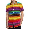 Mexican Serape Colorful Stripes Mens Shirts Short Sleeve Button Down Beach Shirts with Pockets