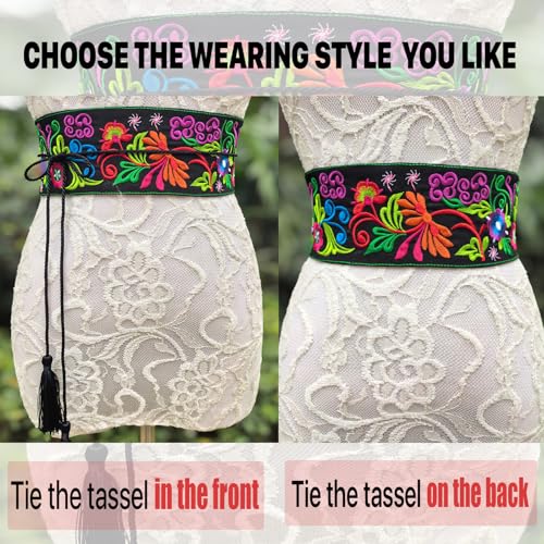 Traditional Embroidered Mexican Belt Tassel Waist Belt Adjustable Belt Day Of The Dead Ethnic Boho Party Belt E1