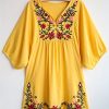 Summer Dress V Neck Mexican Embroidered Peasant Women's Dressy Tops Blouses