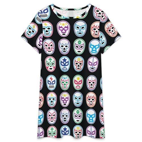 Lucha Libre Mexican Wrestling Masks Nightgowns for Women Sleepwear Short Sleeve Sleep Dress Nightshirt