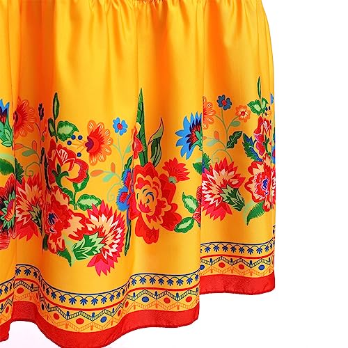 Mexican Dress for Women Off Shoulder Floral Print Long Maxi Dress Summer Sleeveless Party Vacation Dresses with Belt