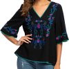Women's Summer Peasant Blouses Boho Embroidery Mexican Bohemian Tops Shirt Tunic Blouses