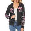 Women's Full Zip Long Sleeve Embroidered Sweatshirt Floral Boho Embroidered Mexican Hoodie Fall Winter Coat Tops Jackets