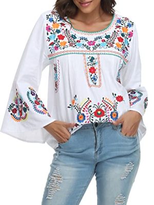Women's Summer Boho Embroidery Mexican Bohemian Tops Shirt Tunic