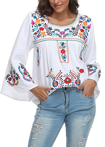 Women's Summer Boho Embroidery Mexican Bohemian Tops Shirt Tunic