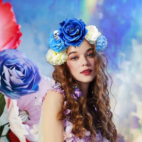 Halloween Headband Mexican Flower Crown Skull Hair Accessories Women Day of The Dead Rose Floral Headpiece Party Supplies