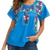 Women's Embroidered Mexican Peasant Blouse Mexico Summer Shirt Short Sleeve