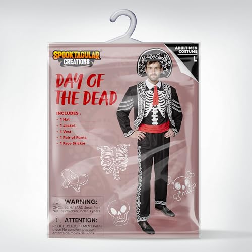 Halloween Adult Men Day of the Dead Costume, Mariachi Jacket with Charro Hat, Adult Halloween Costumes