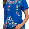 Women's Embroidered Mexican Peasant Blouse Mexico Summer Shirt Short Sleeve