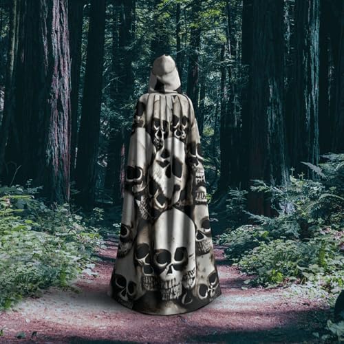 Mexican Skull print Halloween Hooded Robe Cloak for Adult Men Women Wizard Vampire Knight Fancy Cape Costume