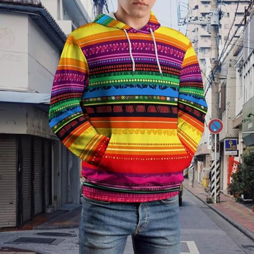 Mexican Serape Colorful Stripes Hoodie Sweatshirt Pullover Hooded Outfits Tops for Men Women