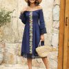 Mexican Dress for Women Embroidered Traditional Fiesta Dresses Style Long Sleeve Floral Diverse Embroidered Patterns