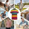 Mexican Serape Colorful Stripes Mens Shirts Short Sleeve Button Down Beach Shirts with Pockets