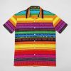 Mexican Serape Colorful Stripes Mens Shirts Short Sleeve Button Down Beach Shirts with Pockets