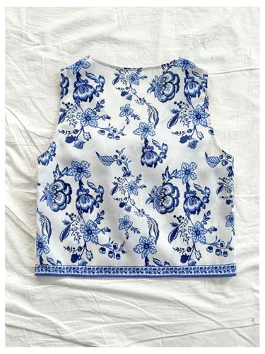 Women's Floral Bow Tie Front Tops V Neck Sleeveless Crop Boho Country Concert Vest Top