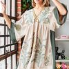 Print Dresses for Women with V-Neck Summer Cotton 3/4 Sleeves Casual Loose Fit Boho Vintage Floral Tunic Dress 2025