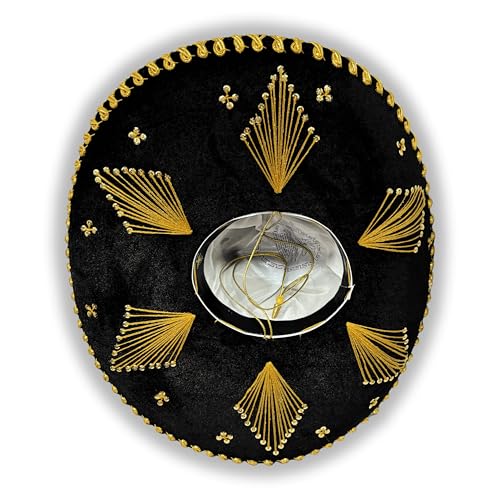 Authentic Mariachi Charro Sombrero - Traditional Mexican Hat with Unique Embroidery, Black Gold (Design and Color May Vary)