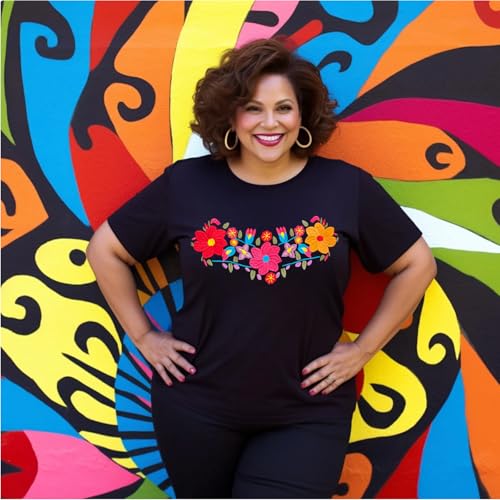 Women's Mexican Shirts Embroidered Oversized T Shirt Boho Floral Tee Vintage Flowers Graphic Tee Tops