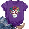Dia De Los Muertos Shirt for Women Sugar Skull Tshirts Day of Dead T-Shirts Skull Graphic Tops