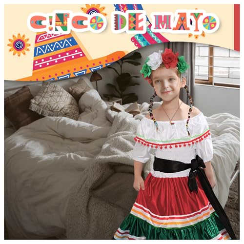Traditional Mexican Dress for Girls Folklorico Dance Dress Cinco De Mayo Girls Party Costume Mexican Fiesta Dress Kit
