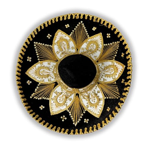 Authentic Mariachi Charro Sombrero - Traditional Mexican Hat with Unique Embroidery, Black Gold (Design and Color May Vary)