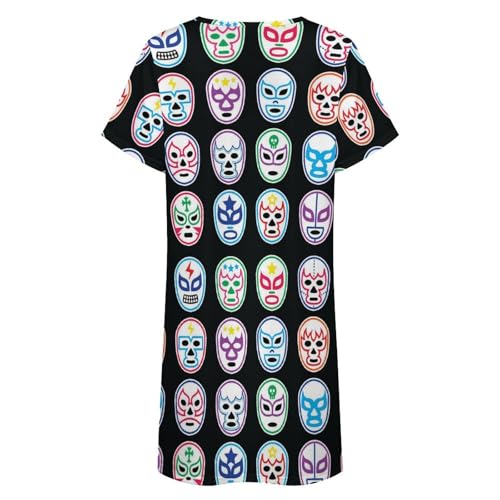 Lucha Libre Mexican Wrestling Masks Nightgowns for Women Sleepwear Short Sleeve Sleep Dress Nightshirt