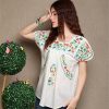 Women's Peasant Tops Mexican Blouse Flowers Embroidered Boho T Shirt