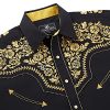 Western Embroidered Cowboy Shirts for Men, Casual Button Down Long Sleeve Shirt with Floral Design