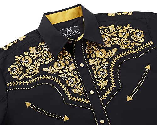 Western Embroidered Cowboy Shirts for Men, Casual Button Down Long Sleeve Shirt with Floral Design