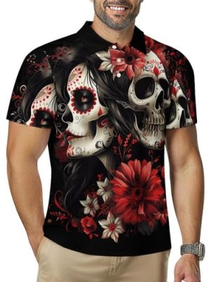 Mexican Day of The Dead Women Goth Men's Golf Polo Shirts Quick Dry Casual Sports Outdoor Tennis Shirt Jersey Tops
