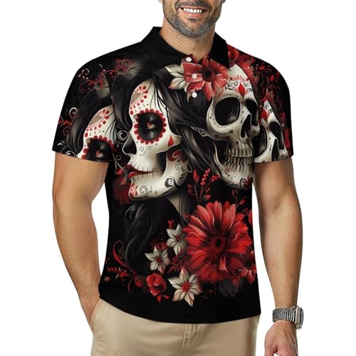 Mexican Day of The Dead Women Goth Men's Golf Polo Shirts Quick Dry Casual Sports Outdoor Tennis Shirt Jersey Tops