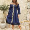 Mexican Dress for Women Embroidered Traditional Fiesta Dresses Style Long Sleeve Floral Diverse Embroidered Patterns