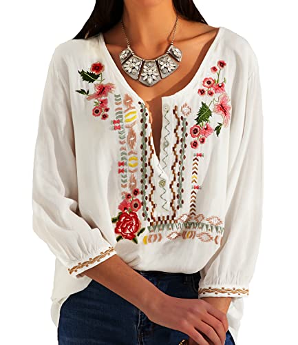 Mexican Tops for Women Embroidered Shirts Bohemian Hippie Clothes Tunic Fiesta Plus Size Boho Peasant Blouses