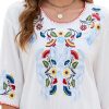 Women's Embroidered Tops 3/4 Sleeve Mexican Blouses Shirts Round Neck Dressy Tunics Peasant Tops Loose Fit
