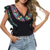 Women Mexican Embroidered Off-Shoulder Shirt Lace Falbala Top