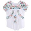 Women's Peasant Tops Mexican Blouse Flowers Embroidered Boho T Shirt