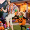 Mexican TV Cosplay Costume for Adult Men, Patchwork Overalls Suit Set with Striped T-shirt Hat for Halloween Party Outfit