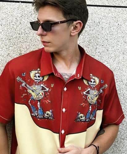 Men’s Hawaiian Shirt Short Sleeve Western Style Symmetrical Pattern Button Up Casual Holiday Beach Summer Shirt