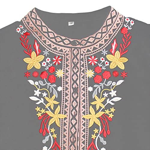 Women's Mexican Boho Embroidered Tops Long Sleeve Peasant Casual Loose Tunics Fall Blouse Shirts for Women