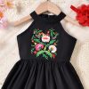 Girls Mexican Floral Embroidered Dress Halter Neck Sleeveless Ruffle Party Long Maxi Dresses