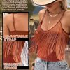 Womens Western Cowgirl Fringe Top - Country Concert Outfits Festival Tassel Hem Boho Rodeo Camisole Rave Tank Shirt