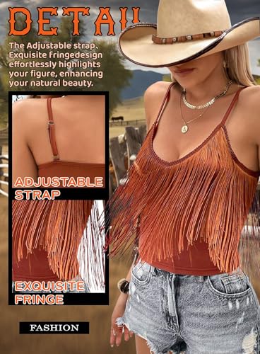 Womens Western Cowgirl Fringe Top - Country Concert Outfits Festival Tassel Hem Boho Rodeo Camisole Rave Tank Shirt