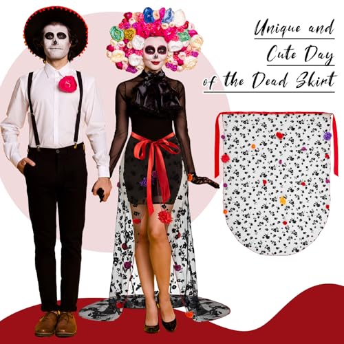 Women Halloween Day of Dead Costume Halloween Mexican Flower Skirt Gothic Dress for Halloween Costume Dress Party