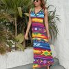 Ethnic Mexican Colorful Stripes Womens Casual Sleeveless Dress Maxi Long Beach Dress Sundress