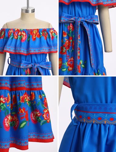 Kids Girl Mexican Dress Traditional Floral Print Ethnic Wear Fiesta Dresses Birthday Outfit Costume 5-12T