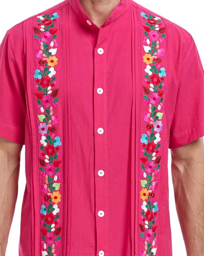 Men's Mexican Cuban Shirt Embroidered Traditional Button Down Shirt Summer Band Collar Short Sleeve Tops